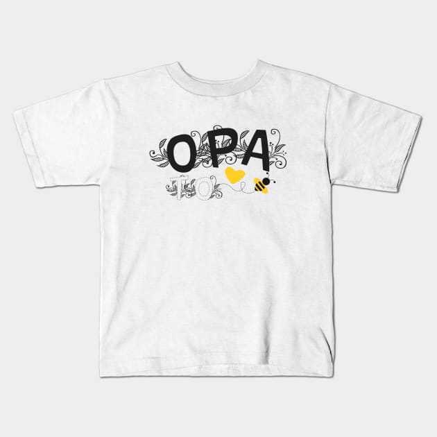 Opa To Be | Modern Cute Black And White Floral Typography With Yellow Bee And Heart | New Baby Announcement Kids T-Shirt by ZAZIZU